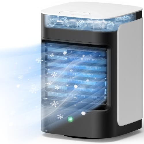 Image of Portable Air Conditioners, 3-IN-1 Mini Evaporative Air Cooler | Top-fill Tank, 3 Speeds&3 Modes, 7H Cooling, 90 Oscillation, 7 Color Lights, Type-C Powered, Whisper-Quiet for Bedroom, Desk