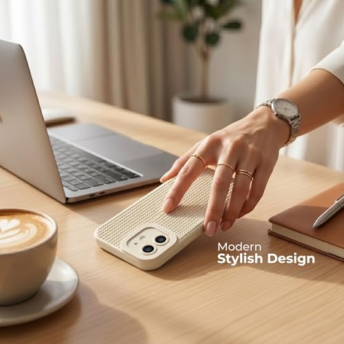 Image of amazon basics Luxury 3D Knitted Texture Soft Silicone Back Cover for iPhone 11 | Slim Fit Shockproof Case with Camera Protection & Non-Slip Grip - Cream