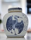Festcool Antique Style Blue and White Porcelain Ceramic Covered Jar Vase, China Ming Style, Jingdezhen Chinese (S2) (Blue Bird) Blue Swan Small classic
