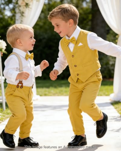 Image of SANGTREE Boys Suit Cotton Linen Formal Set Baby Boy Dress Clothes Gentleman Wedding Ring Bearer Outfits, 3 Months - 9 Years