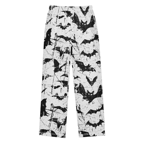 ZZXXB Retro Bat Print Boys Long Pants Soft Trousers Elastic Waist Kids Lounge Bottoms with Pockets S-XL
