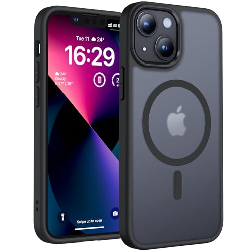 TOCOL Funda para iPhone 13 Mini, Funda Magnética para iPhone 13 Mini 5,4 Pulgadas [Protección Lente Cámara] [Protección Militar] Translúcida Mate Trasera, Titanio Negro