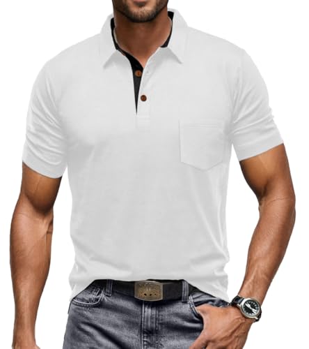 Image of Sailwind Men's Cotton Polo Shirts Short Sleeve Casual Summer Shirts Classic Collared Golf Shirt with Pocket