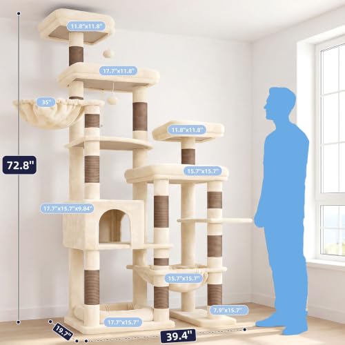 Image of Hey-brother Cat Tree Tower, Wide Base, 5 Platforms for Multi-Cats, MPJ074MJ