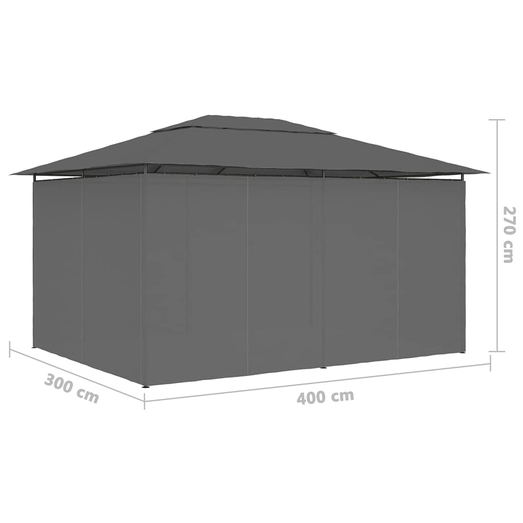 Gartenpavillon mit Vorhängen, XIAOGUANG Pop-Up Partyzelt, Festzelt, Pavillon, Garden Decoration, Canopy Tent, Lagerzelt, Pavillon, 4 x 3 m Anthrazit