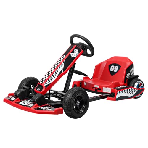 Shulemin Kid Go Kart,36V Electric Go Cart Kids Crazy Cart Drift Kart Ride On Race Car Drift Cart 4 Wheel Bike Cart with 350W Motor 3 Speed Ride On Toy for Kids Ages 6-12 Years 16MPH 187LBS Red
