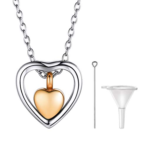 PROSTEEL Chaîne Pendentif Urne Cœur Acier Plaqué Or Rose Collier Cendre pour Animaux Chat Chien...
