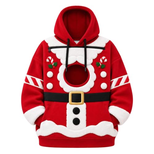 Christmas Pet Pouch Hoodie Women Men Y2K Fleece Sweat Shirt Kangaroo Pocket