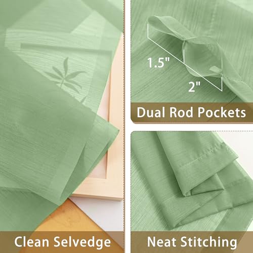Image of Sage Green Sheer Curtains 108 Inches Extra Long, Privacy Semi Sheer Curtains for Living Room Bedroom, Light Filtering Rod Pocket Voile Window Drapes 2 Panels Set, Each 42 inch W x 108 inch L