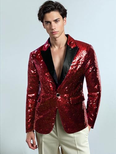 Men's One Button Sequin Dress Suit Jacket Party Festival Tuxedo Sport Coat- Formal & Semi - Formal Prom2