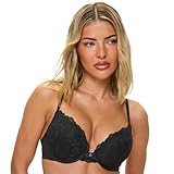 Ann Summers Sexy Lace Padded Boost Bra, A-DD Cup, Curve-Enhancing Womens Underwear with Graduated Push-Up Cups, Underwire Support & Plunge Fit for Double Cleavage Boost Black - Womens Lingerie