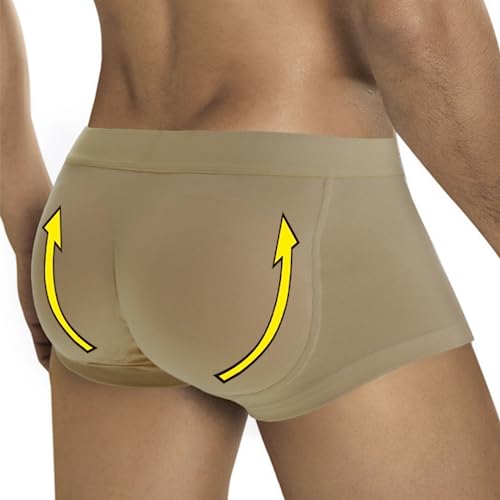 ARIUS Calzoncillo Boxer con Relleno Trasero Color Beige para Aumentar el Volumen y tamaño de glúteos y Levanta - Push up y Relleno de Nalgas - Men’s Padded Buttocks (M)