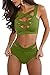 Prograce Hipsters High Waist Strappy Cross Bandage Swimsuit Sets Workout Crop Top Green M