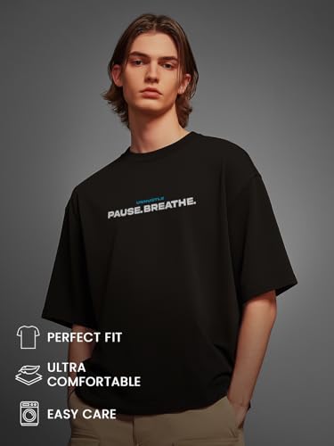 Image of Nobero Men's Oversized Graphic T-Shirt for Men | Soft Cotton | Drop Shoulder Relaxed Fit | Printed Casual Tshirt for Men