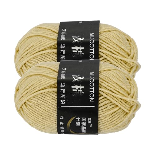 sourcing map 2 Pcs Cotton Yarn Skeins, 87 Yards 50g/1.8oz Sport Weight Soft Yarn 4-Ply Milk Cotton Yarn Ball for Crocheting Knitting DIY Handmade Craft Projects, Khaki