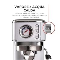 Ariete Espresso Slim Metal 1381, Kaffeemaschine mit Manometer, Kompatibel mit Kaffeepulver und ESE-Pads, 15 Bar Maximum, 1 oder 2 Tassen-Filter, Cappuccino-Düse, 1300W, Weiß – Ansicht 4