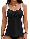 Blooming Jelly Womens Tankini Tops Crisscross Modest Swim Tops Only Flowy Cute Tankini Swimsuits 2025 (L, Black White)