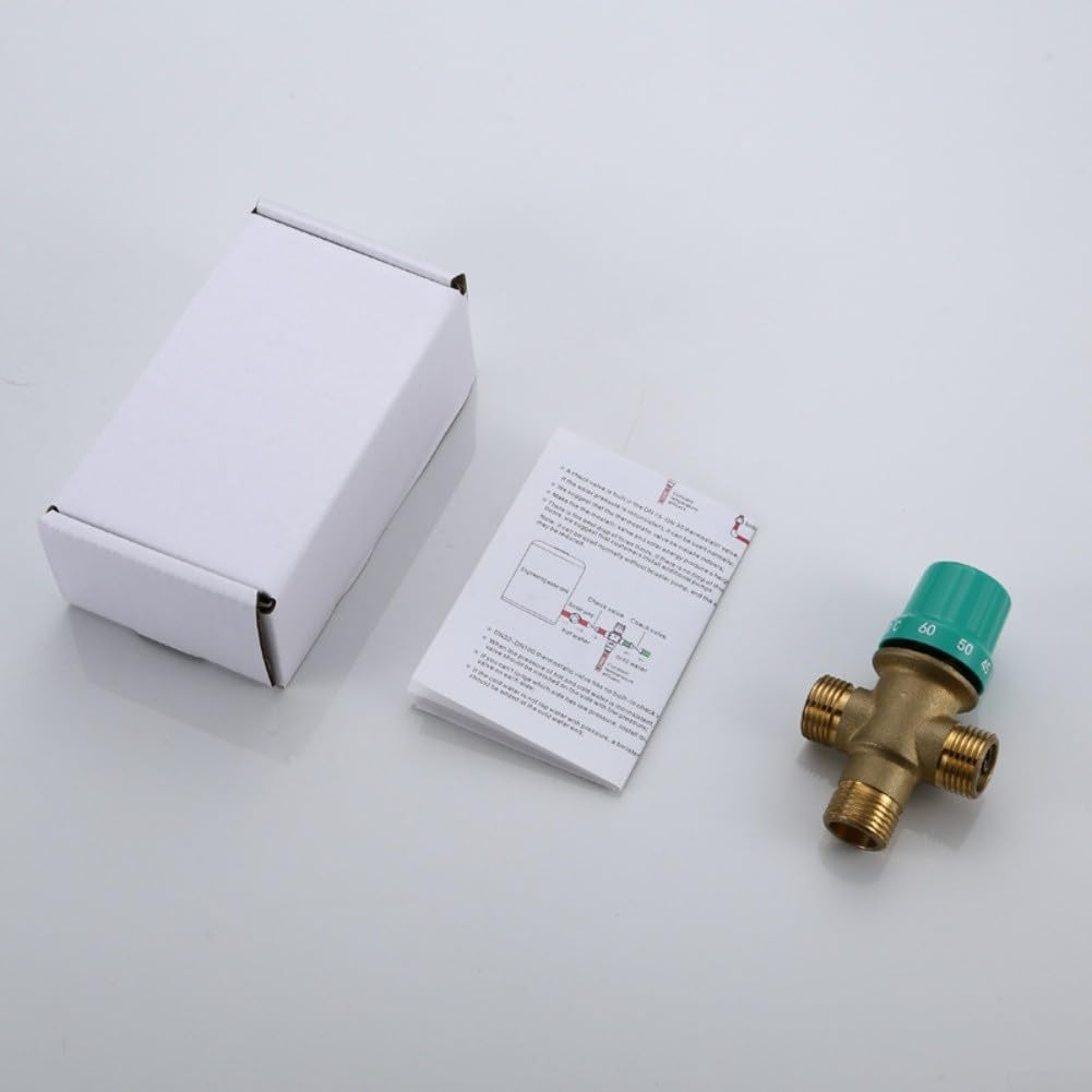 Jayruit Válvula mezcladora termostática de 3 vías, válvula mezcladora termostática con filtro integrado, conexión de 1/2 pulgada, para baño aseo(A)
