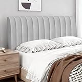 Songella Funda para Cabecero de Cama Rayas Verticales Fundas Cabecero Cama Terciopelo Suave Funda Grueso para Dormitorio Cabeceros Gris Claro 150cm