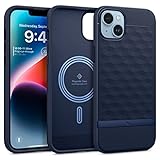 Caseology iPhone 14 Plus 用 ケース MagSafe対応 TPU 立体パターン 3D 高級 モダン 耐久性 カバー 耐衝撃 PCシート グリップ パララックスMag -ミッドナイトブルー