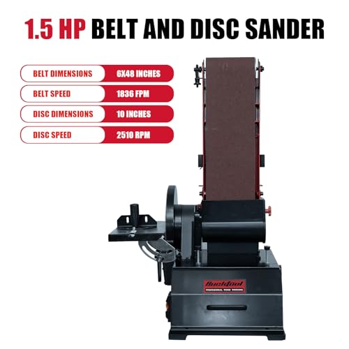 Image of BUCKTOOL 1-1 /2HP Bench Belt Disc Sander for Woodworking,6x48 inch Belt,10 inch Disc | Powerful Belt Sanders with 1836FPM,2510RPM,Quick Release for Large Workpieces,Stock Removal