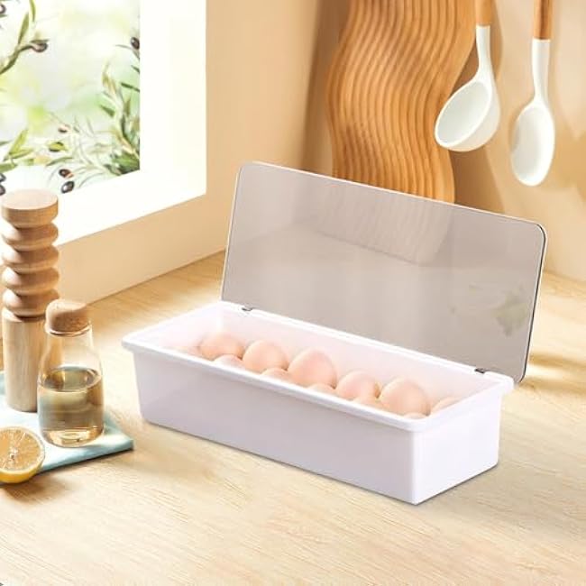 Egg Organizer for Refrigerator - Refrigerator Egg Storage Containers 12-Grid | Storage Organizer Dispenser with Lid for Home Cabinet Kitchen Countertop Apartment Pantry Restaurant