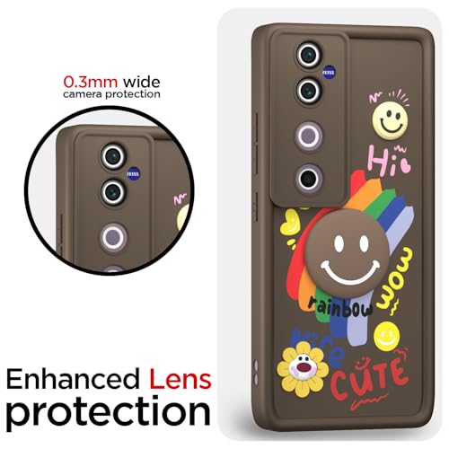 Image of Pikkme Back Cover for Vivo V40 5G / V40 Pro 5G / T3 Ultra 5G | Soft Silicone| Cute Rainbow Smile & 3D Cartoon Flower Design | Shockproof Raised Camera Protection Bumper Case (Brown)