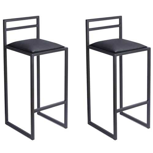 FERRO modern design Tabouret Bar Cuisine 95cm Noir - Fatto a Mano Chaise de Bar Lot de 2 - Stile Loft