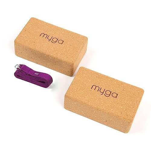Myga Cork Yoga Blocks & Strap Set - 2 Natural Cork Bricks and Metal D Ring Belt for Yoga, Pilates and Fitness - Support and Deepen Poses, Non-Slip and Eco-Friendly for Home & Gym - Plum Myga Cork Yoga Blocks & Strap Set - 2 Natural Cork Bricks and Metal D Ring Belt for Yoga, Pilates and Fitness - Support and Deepen Poses, Non-Slip and Eco-Friendly for Home & Gym - Plum