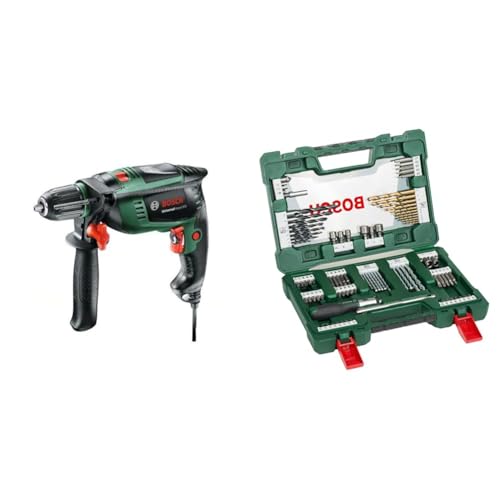 Bosch Home and Garden Universal Impact 800 Trapano Battente, Funzione Kickback Control + 91 Pezzi di punte e bit V-Line in titanio (per legno, pietra metallo)