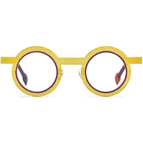 Image of FONEX Colorful Pure Titanium Glasses Frame Women Retro Round Eyeglasses