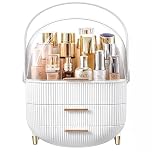 TidyTrove Makeup Organiser- Multi-Function Make up Organisers 3-Layer Drawers Storage Cosmetics Skincare Organiser with Clear Dustproof Waterproof Cover, For Bathroom Vanity Table Desktop, White