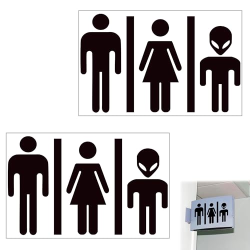 CZNBZIU 2 Toilette Aliena per Uomo E Donna Adesivo Murale Fai-da-Te Ritratto Vinile Bagno Porta del Bagno Porta Segno Decorazione