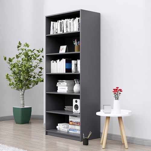 Image of Bniture 6 Tier Engineered Wood Open Book Shelf Wooden Bookshelf for Home, Kids Room & Study Room | Multipurpose Free Stand Corner Book Organizer for Library Room, Office | Slate Grey