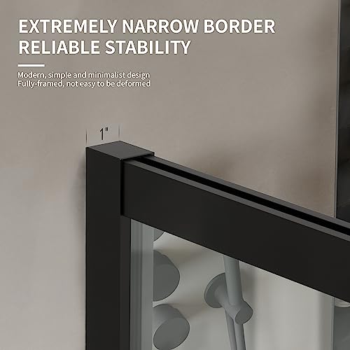 Shower Framed Glass Panel, 34" W x 74" H Shower Screen, 5/16" (8mm) Tempered Glass Shower Door, Fit for Walk-in Bathroom, Matte Black Fixed Shower Door
