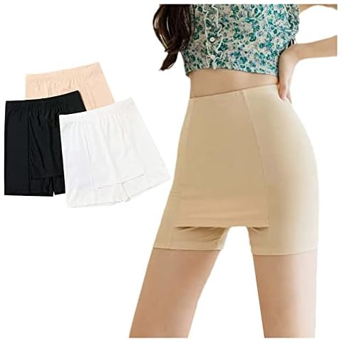 Double-Layer Front Crotch Ice Silk Safety Shorts,Double Layer Safety Pants for Women. (as8, alpha, numeric_0, numeric_1, skin tone, L) Cover