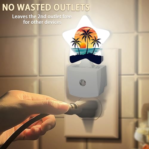 Image of Tropical Sunset Tree Night Light Plug-in Dusk to Dawn Smart Sensor White Led Nightlight for Bedroom Bathroom Kitchen Hallway Stairs Energy Efficient Decor Desk Lamp
