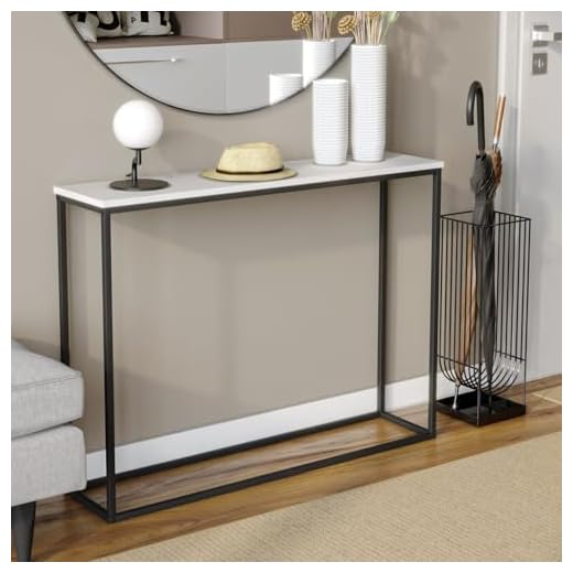 URBNLIVING Wooden Hallway Console Table with Metal Legs (White)