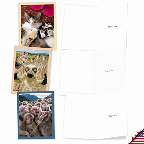 Thank You Greeting Cards With Envelopes (Box Of 10) - Colorful ‘Animal Selfies' Greeting Cards For Wedding, Baby Shower, Thanksgiving - Horse, Cat, Dog Notecard Stationery 4 X 5.12 Inch M2373Tyg #TOP4
