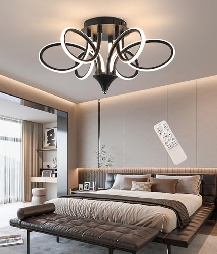 Plafonnier LED de salon moderne noir avec télécommande pour chambre et bureau