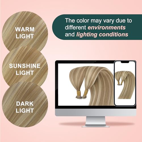 Image of Easyouth Nano Extensions Human Hair, Highlight Blonde with Golden Blonde, 20 Inch 50G 50S, Nano Ring Hair Extension, Add Length and Volume for Women
