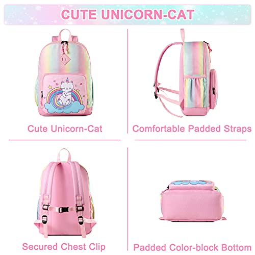 Miniatura 5 de Vaschy Mochila Niña, Mochilas Escolares Mochila Infantil 4-6 Años Para Escolar Ajustar Carpeta A4 Con Bolsillos Laterales Y Correa En Pecho Gato