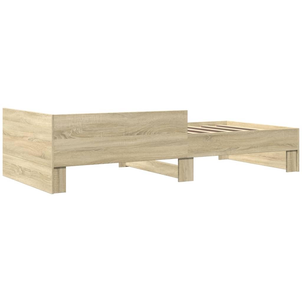 Rama łóżka bez materaca, dąb Sonoma, 75 x 190 cm, materiał drewnopochodny ze stelażem i kratkami bocznymi dla stabilności i bezpieczeństwa, trwały materiał zapewnia spokojny sen,