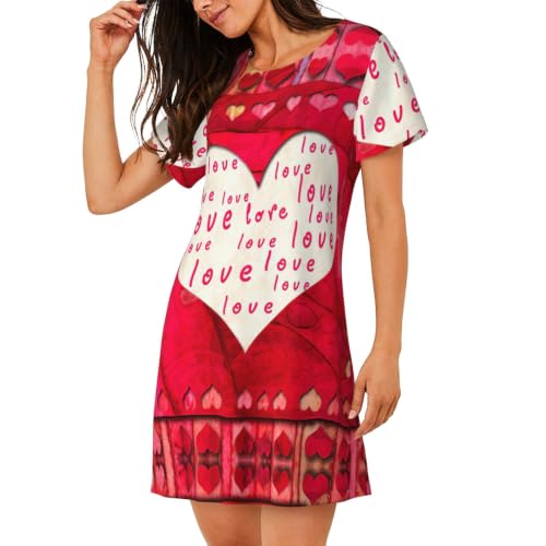 Chemise de nuit manches courtes femme douce motif cœurs imprimés - 2