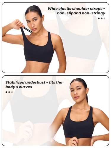 Image of Women's Strappy Sports Bras Light Compression Crop Criss Cross Back Padded Workout Yoga Bra Supportive U Neckline