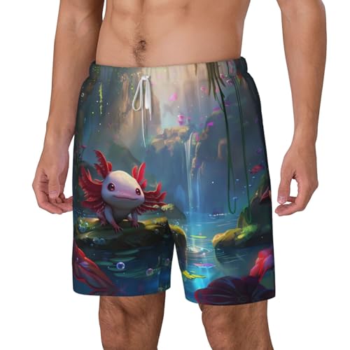 Pond Cute Axolotl Funny Men's Swim Trunks Board Shorts Quick Dry-3