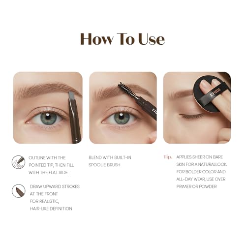 Image of ETUDE Drawing Eye Brow Pro (Brown) Eyebrow Pencil for women, Microblading, Long Lasting, Soft Textured Natural Daily Look, Korean Makeup, Beauty (0.008 Ounce)