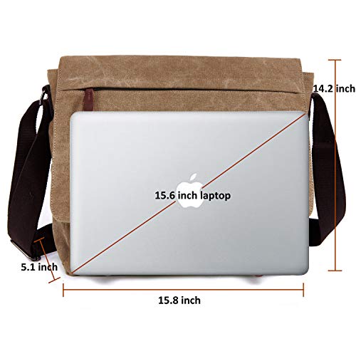 Canvas Messenger Bag For Men Women,Travel Satchel Shoulder Bag 15.6 Inch Laptop Bags Business (Coffee) #TOP2