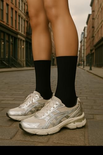 Image of Women's Black Crew Socks - Soft Cotton Athletic Crew Socks, Breathable Stretch Fit for Casual Wear, Gym & Everyday Comfort (Size 6-10)