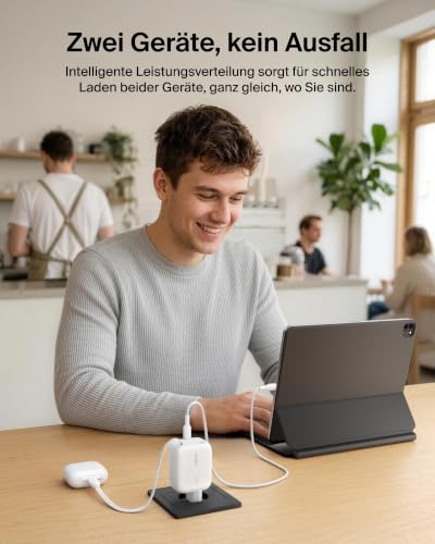 Belkin USB C Ladegerät 67W mit Einziehbarem 1 m USB-C-Kabel + USB-C-Anschluss, GaN iPhone Schnellladegerät… – Ansicht 5